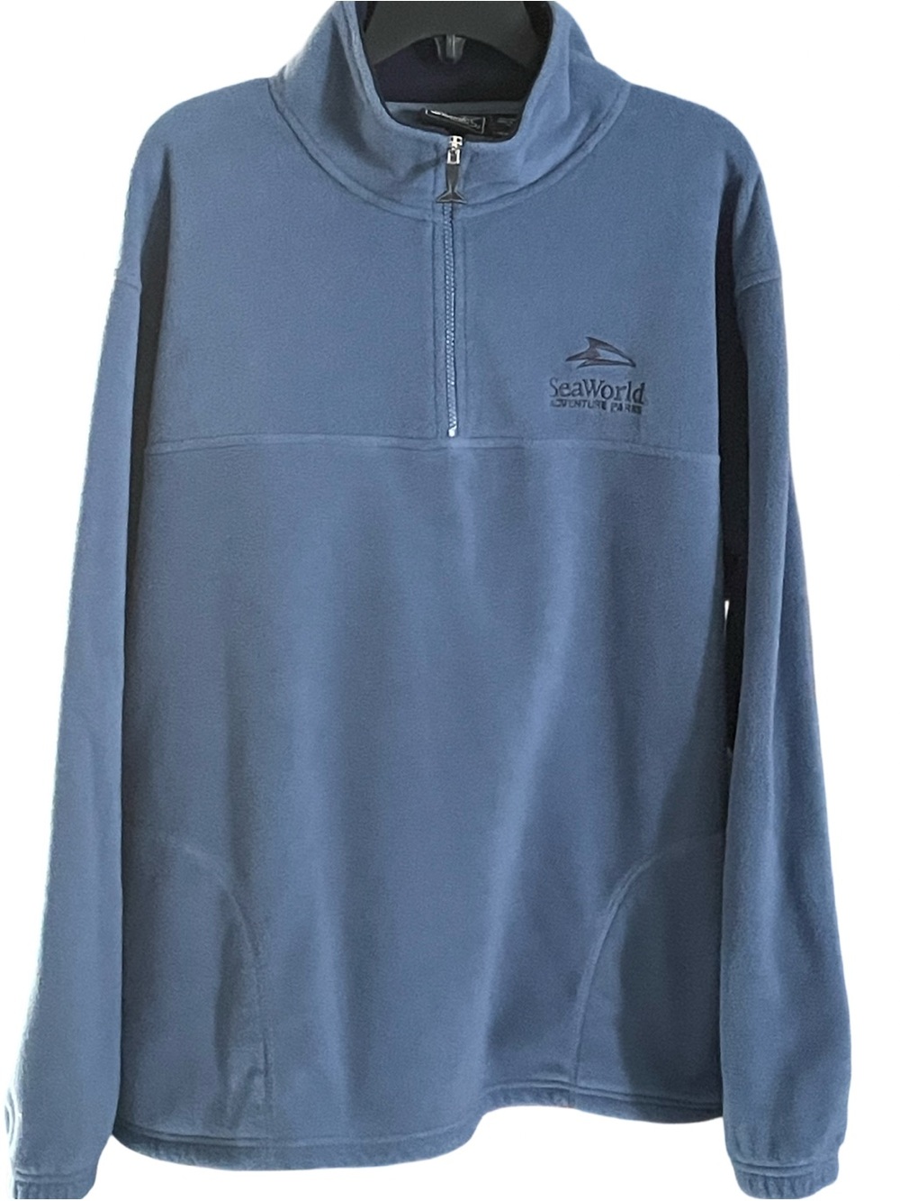 Shamu SeaWorld 1/4 Zip Fleece Pullover Jacket Adult XL Blue Pockets